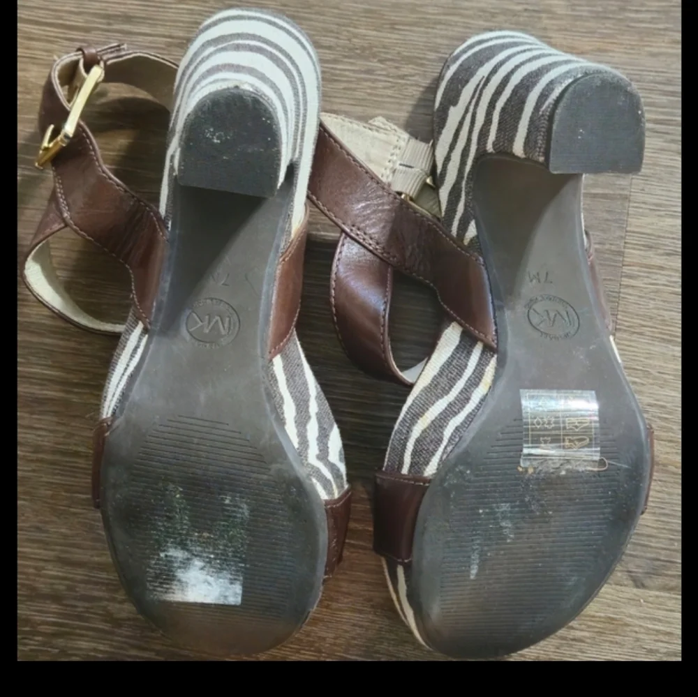 Michael Kors Brown Leather Zebra Print Platform Sandals - Picture 10 of 12